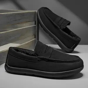 2025 Winter New Men's Velvet Bean Shoes Soft Bottom Soft Surface One Step Lazy Casual Shoes Warm Low Top Trendy Anti Slip Le Fu Shoes