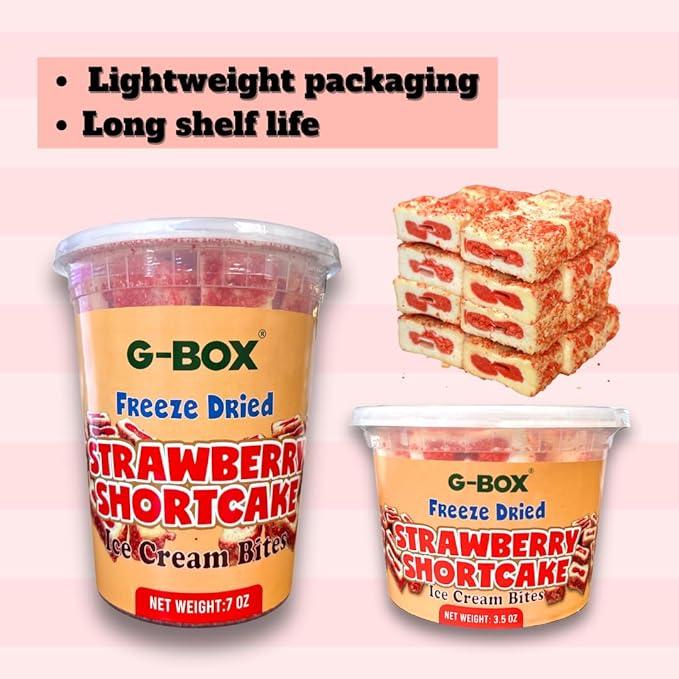 G-BOX Freeze Dried Ice Cream| Crunch Strawberry Shortcake Ice Cream Bites - Perfect for Camping, Outdoor, and Party - Air-tight Sealed in a Deli Container (3.5 OZ Strawberry Shortcake)