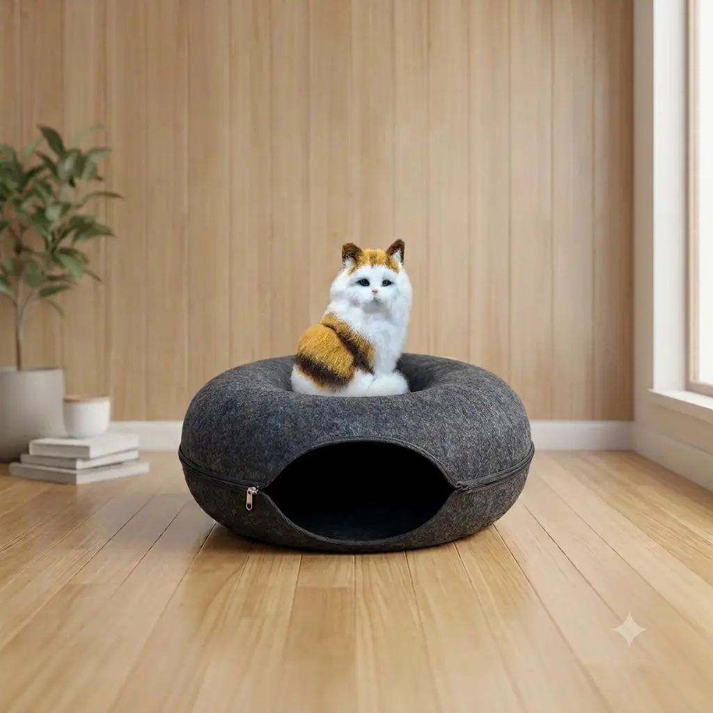 Donut Cat Tunnel and Cat Bed Felt Material Detachable 20x20x8 Inches for Kittens and Small Cats Soft Comfortable and Durable Pet Bed Shaped Beds