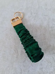 Dark Green Fabric Scrunchie Wristlet Keychain, Fashion Accessory for Daily Use