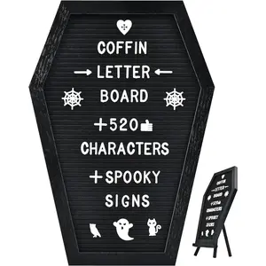 Coffin Letter Board - 520 Characters Spooky  Characters with Wooden Stand and Canvas Bag - 16x11 Inches - Felt Message Board for Home Office  Supplies & Decor (Black)