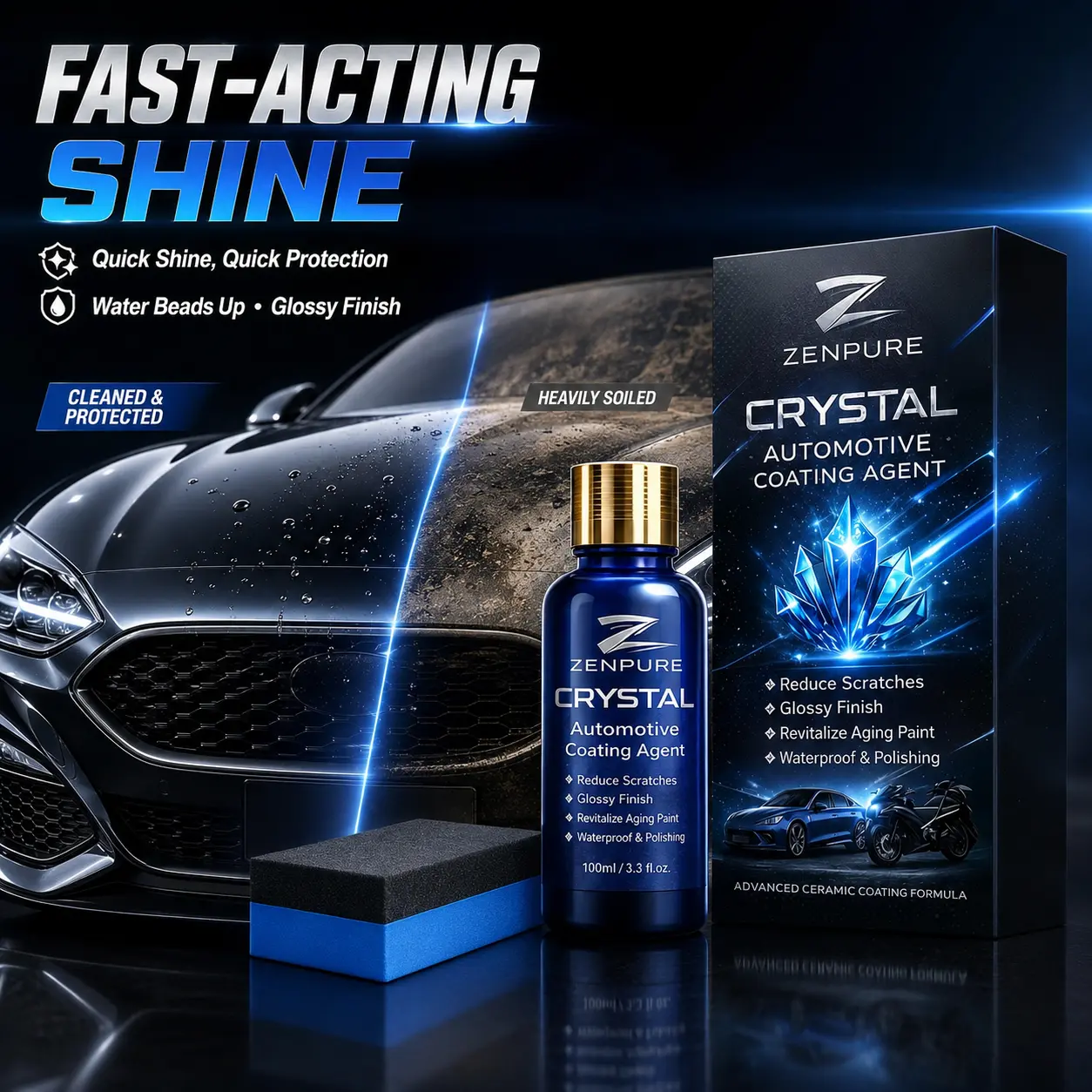 Nano Ceramic Coating Kit for Car Paint High Gloss Hydrophobic Water Repellent Scratch Resistant Ultra Gloss Finish Easy DIY Application 100ml