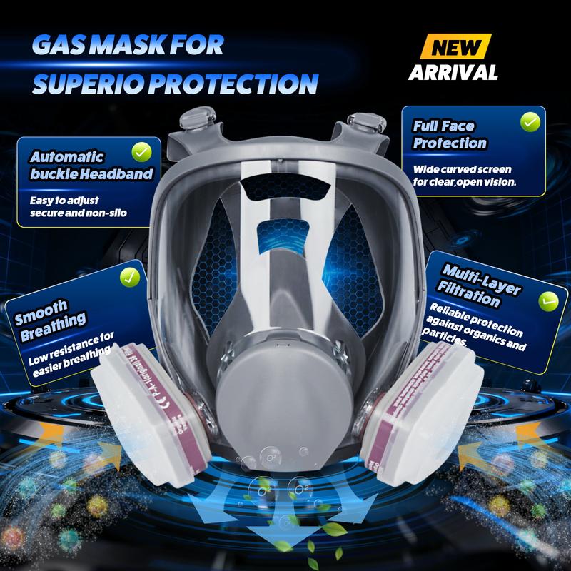 Full Face Respirator Gas Mask 6800 Reusable Military-Grade with 6001 & 2097 Filters for Nuclear Chemical Survival Spray Paint Welding Sanding black l