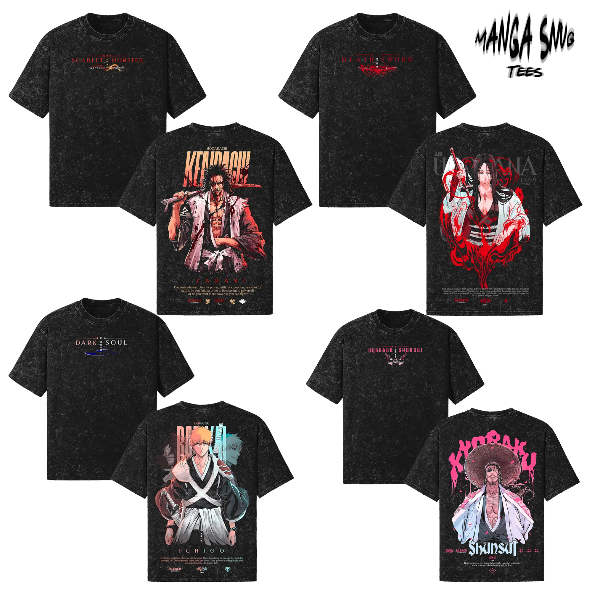 [COLLECTION] Bleach 2025 Kenpachi, Unohana, Ichigo, Kyoraku, Grimmjow, Aizen, Kuchiki Vintage Washed Oversized T-Shirt, Anime Merch, Streetwear Menswear, Gift for Anime Fans, Casual Graphic Tee