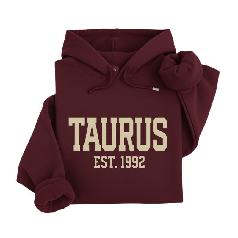 (Leave A Note or DM to Shop) Full 12 Zodiac Minimalist Hoodie - Astrology Sign “EST” Year Graphic Sweatshirt, Modern Horoscope Unisex Pullover for Men and Women, Trendy Birthday Gift for Zodiac Lovers - AG