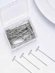Silver Color T-Shaped Needle for Wigs and Hair Extensions, Salon or DIY Hair Styling Fixing Needle, 50 Pieces for All Seasons