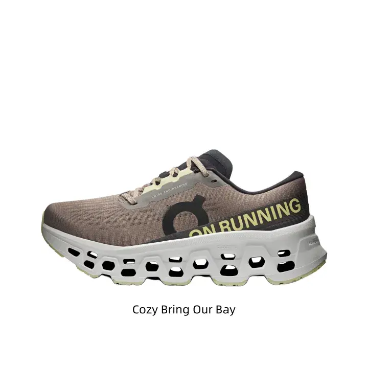 Shock absorbing hollow wave cushion running sneakers, breathable taupe mesh upper with pale lime graphic detail, cloud soft midsole for marathon jogging & daily street casual outfits, grab your comfy pair today
