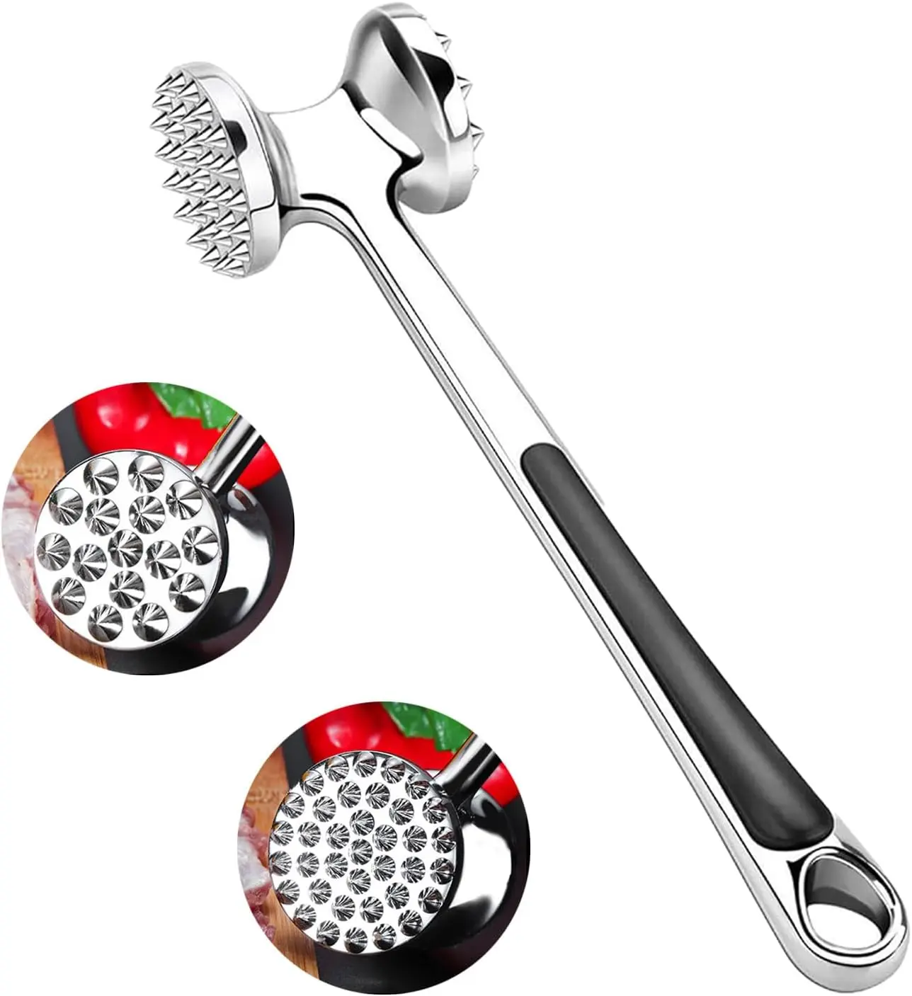 Stainless Steel Meat Tenderizer Hammer – Dual-Sided Mallet with Comfort Grip Handle, Heavy-Duty Pounder for Steak, Beef, and Poultry Kitchen Utensils Kitchen Utensils