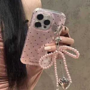 Heart Bow Sweet Pearl Protective Case Compatible For iPhone 17 16 15 Pro Max 13 12 11 Pro 14 7 8 Plus XR XS X SE 2020 Girl Transparent Phone Cover Cases Protection