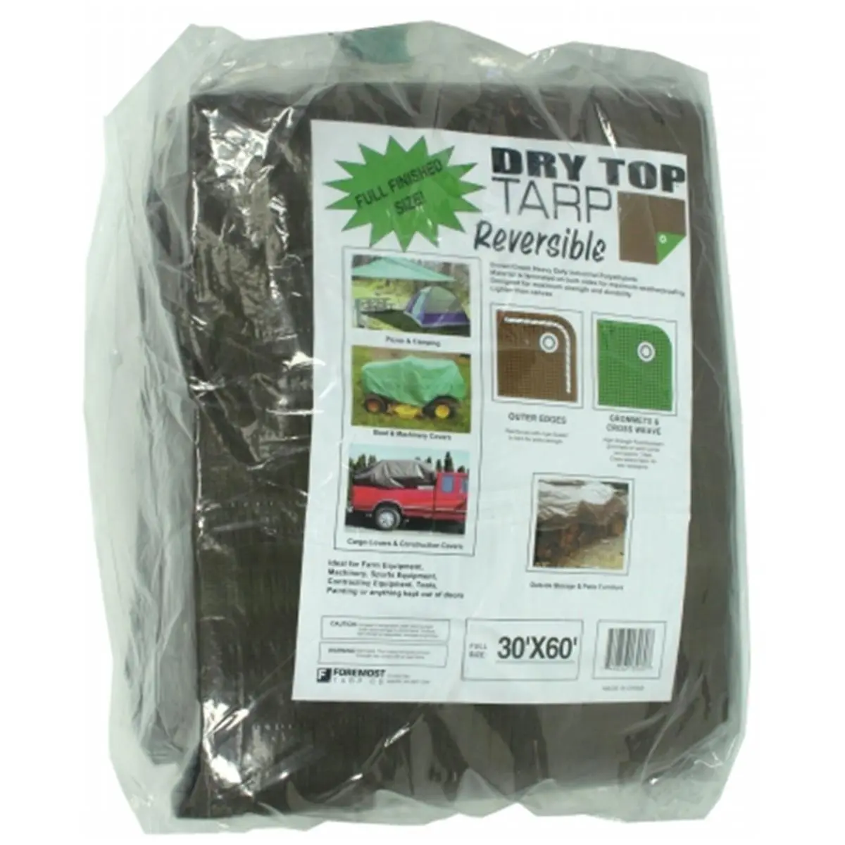 212 MAIN Heavy-Duty Crossweave Weatherproof Reversible Polyethylene Tarp, 30ft x 60ft, Brown & Green Dry Top, Model 1306
