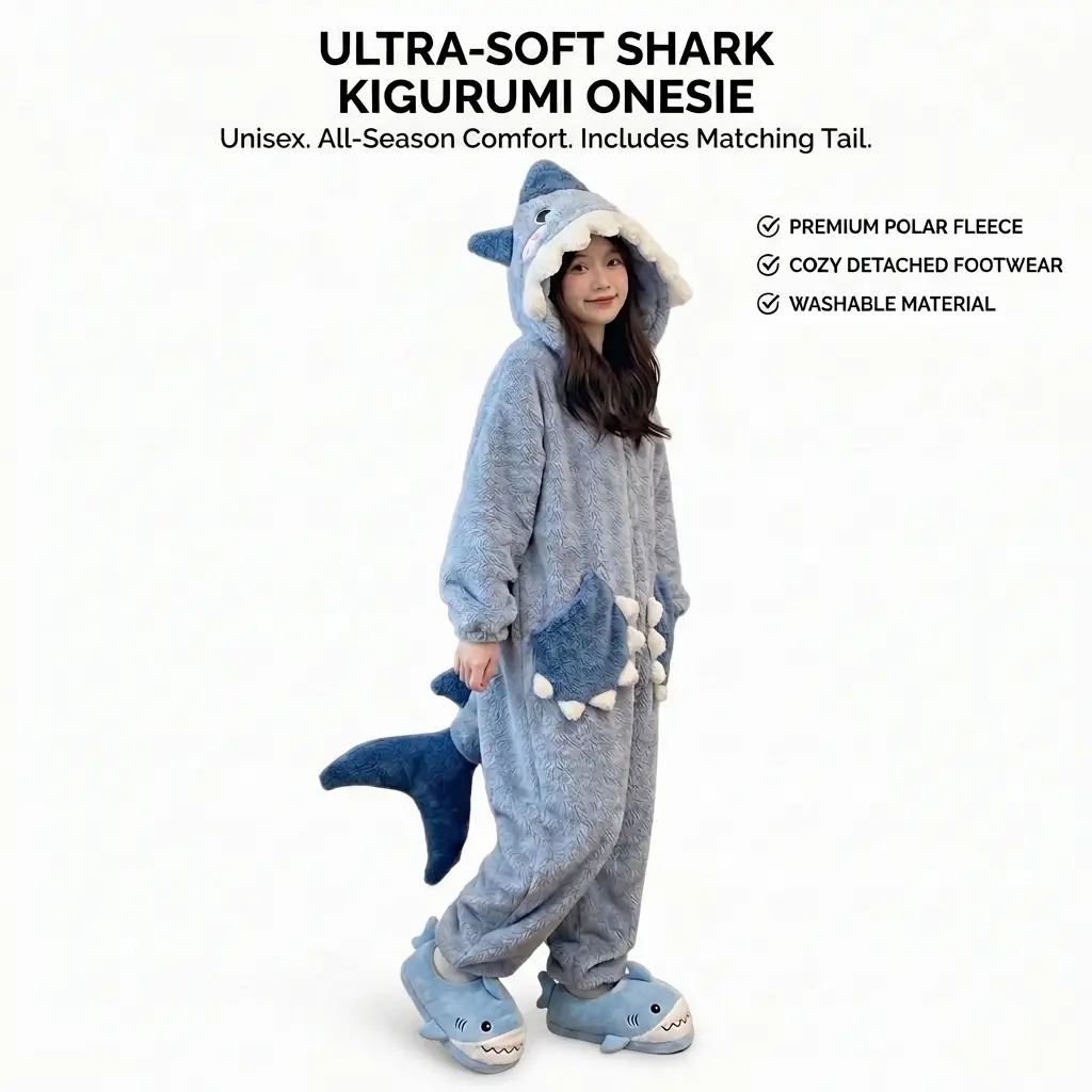 Adorable Shark Design Coral Fleece Onesie Pajamas for Women Warm Thick Winter Sleepwear Matching Lounge Set 2025 New Cozy Home Outfit Loungewear Womenswear Homewear Pjs Long Sleeve Maxi Unisex Dragon