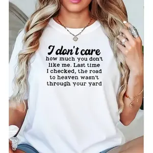 Womens Funny I Dont Care Road To Heaven Cotton Tshirt Sarcastic Casual Soft Lightweight Trendy Top For Self Expression