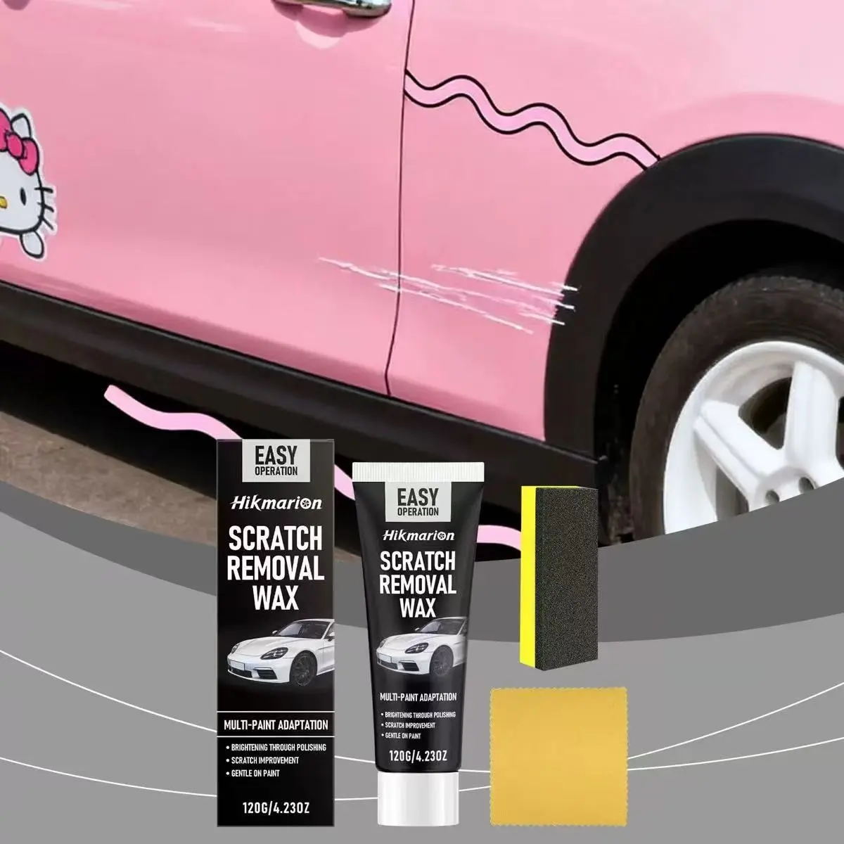 Hikmarion Car Scratch Repair Kit, Car Scratch Remover, Gentle Paint Polish for Minor Scratches, Safe for Paint Surface, Easy-To-Use Auto Care Set
