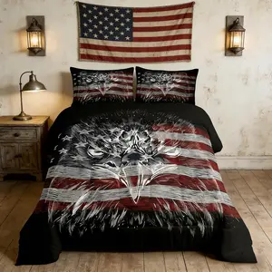 American Flag Comforter Set,Eagle Bird Animal Print Stars Stripes USA Flag Bedding Comforters for Kids Boys Room Decor,American Culture Polyester Duvet Set