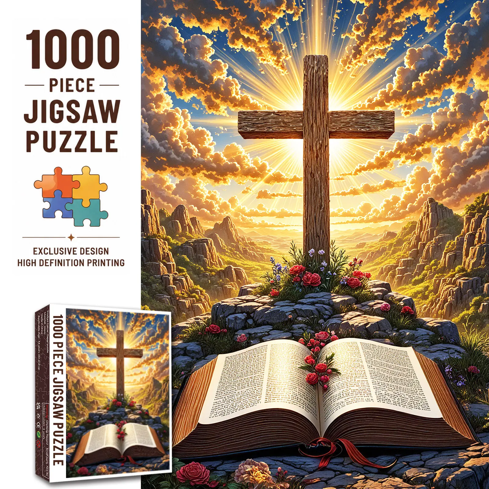 Walarky 1000-Piece Christian Cross Jigsaw Puzzle for Adults, Religious Theme Challenging Game, Inspirational Bible Faith Art, Stress Relief Brain Exercise, Religious Gift, 27.5x20in (70x50cm) Wall Decor