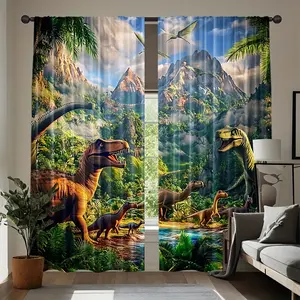 2-piece set of-quality dinosaur curtains, made of 100% polyester (not included, static, no batteries required), suitable living rooms, bedrooms, and home outdoor decoration mat anti slip floor mat