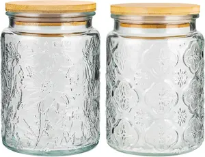 [LIMITED TIME DEAL],2 Pcs Vintage Glass Jars,23.5 Oz Airtight Storage Jars with Bamboo Lid Food Storage Container Jar Kitchen Utensils
