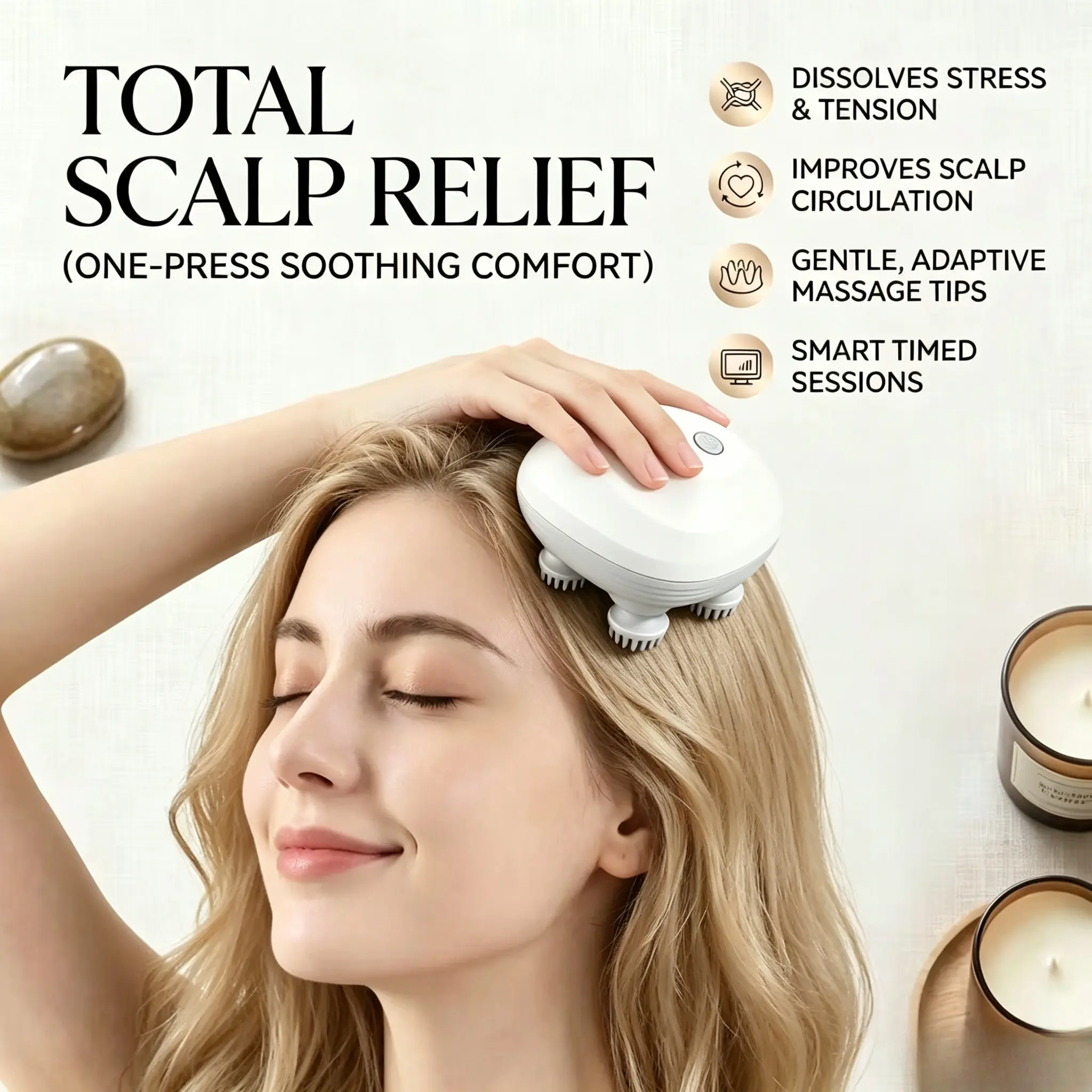 Handheld Multi-Purpose Massager – Cordless, Waterproof, Silicone Head Scratcher, 3 Vibration Modes, Great for Scalp Health, Cat/Dog Relaxation & Family Use
