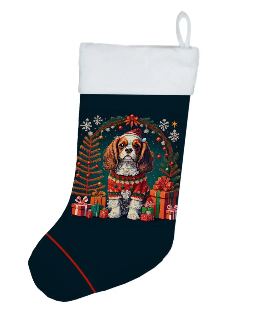 Unisex Cavalier King Charles Spaniel Print Polyester Christmas Stocking, 18x13.5in, Festive Gift for Room Decor