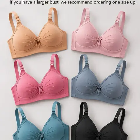 6-Pack   Woman  Wireless Push Up Bra Seamless Comfort Fit with Tassel Detail Everyday T-Shirt Lingerie Minimalist Style Basic full coverage innerwear S-XXL，underwire solid color，c cup bra size strap smooth underwire soft friendly- wireless  use color coli