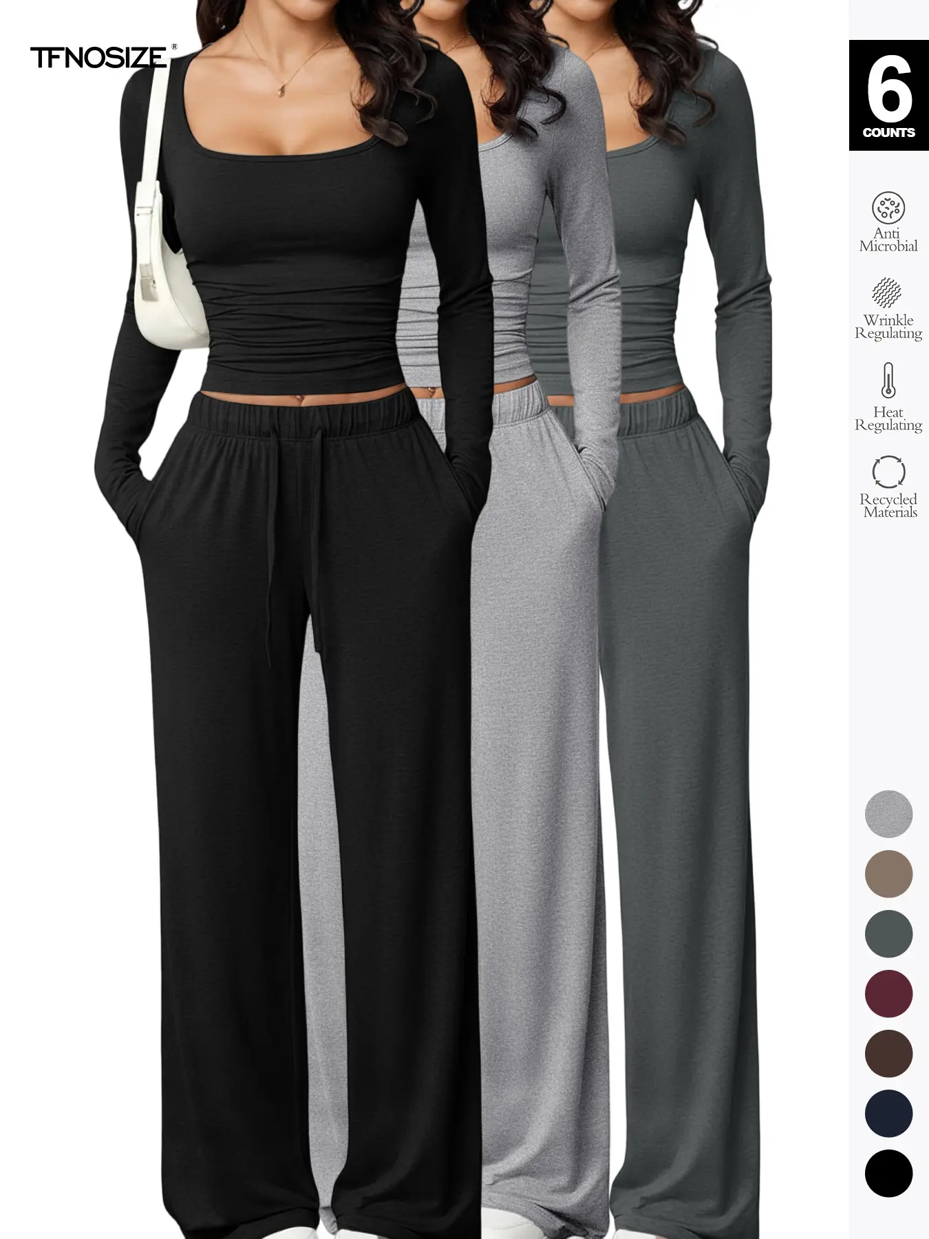 Women's Long Sleeve Square Neck Loungewear Set, Casual Loose Fit Home Wear, All Seasons Soft Comfortable Fabric, 2026 New Arrival Women's Long Sleeve Square Neck Loungewear Set, Casual Loose Fit Home Wear, All Seasons Soft Comfortable Fabric, 2026 New Arrival