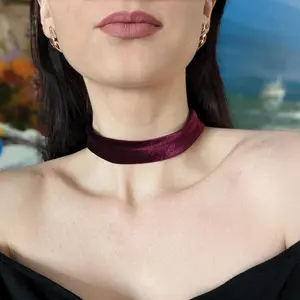 Burgundy Velvet Fabric Choker Necklace