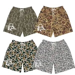 Duck Camou Backwards Men's Shorts-Hunting Camo Athletic Gym Shorts with Elastic Waisband MA1029
