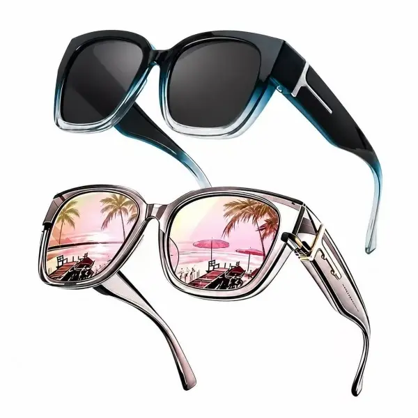 Women's Fit-Over Prescription Polycarbonate Sunglasses - Oversized Square Frame, Full-Rim, Mirrored Polarized Lenses, UV400 Sun Protection, Glare Block, Futuristic Casual Outdoor Wear Function, 1/2Pcs Gift Option polarize lens trendy vintage eyewear ombre