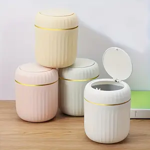 1pc Press-down Mini Home Trash Can, Compact Desktop Waste Paper Basket, Household Waste Bin