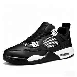 Trendy Black White Retro Basketball Sneakers for Men - Breathable Mesh Upper with Air Cushion Midsole - Casual Athletic Shoes for Walking, Jogging, and Streetwear Style