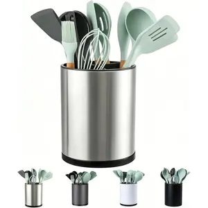 Extra Large 360 ° Rotating Stainless Steel Kitchen Utensil Holder 3 Compartment Counter Organizer Silverware Caddy Storage Container for Flatware Spoon Spatula Cutlery Cooking Tool (Silvery)