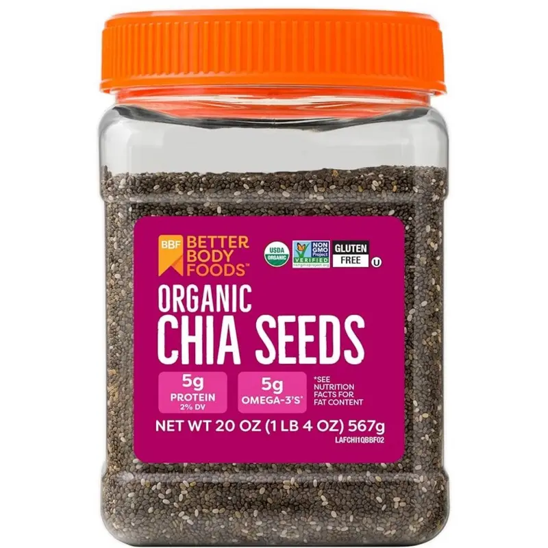 Organic Chia Seeds with Omega-3, Non-GMO, Gluten Free, Keto Diet Friendly, Vegan, Good Source of Fiber, Add to Smoothies, 1.25lb