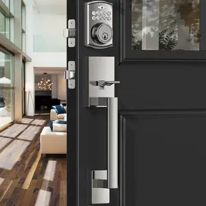 Keyless Entry Door Lock with Handle,Brightify Electronic Keypad Deadbolt, Front Door Lock Set keyless Entry - Auto Lock,Backlit,Easy Installationm, Front Door Handle Sets, Satin Nickel Brushed