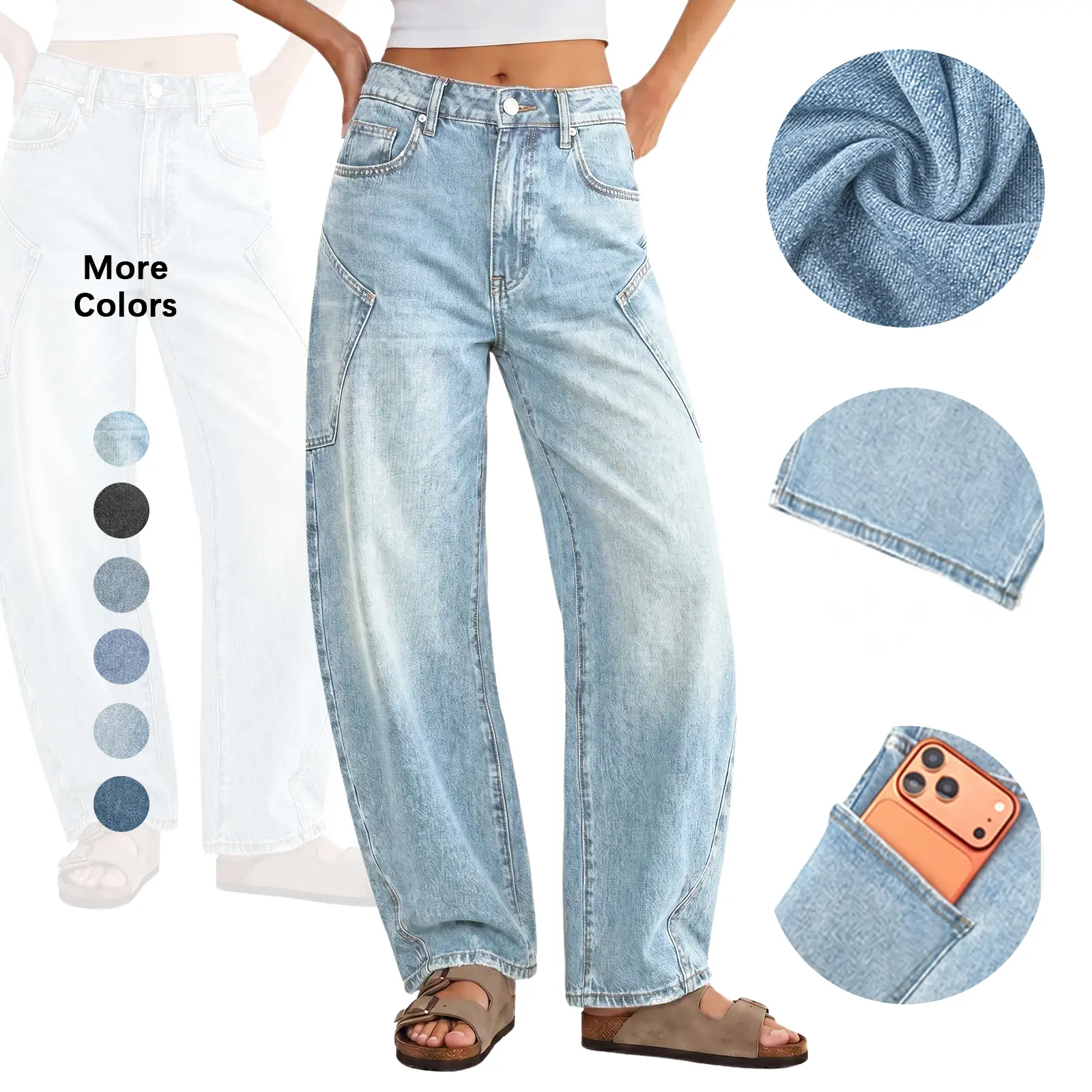 Flowyair Womens Baggy Barrel Jeans Raw High Waisted Wide Leg Denim Pants Vintage Y2K Streetwear
