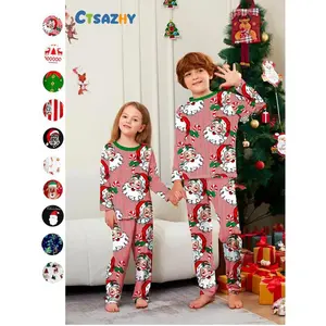 Fire-Resistant Fabric Kids Christmas Pajama Set, Comfortable Holiday Sleepwear, Festive Print Top & Casual Pants, Unisex Sibling, Pajamas ChristmasGift