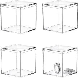 Small Acrylic Box 4 Packs Clear Boxes with Lid Acrylic Square Cube for Display Jewelry Storage Boxes Halloween Decorative Box