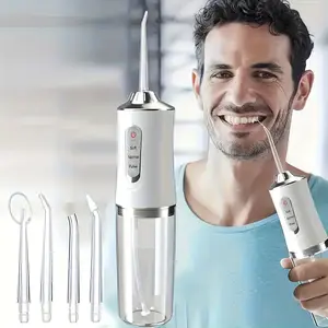 Rechargeable Electric Flosser and Plaque Cleaner with 4 Nozzles – Portable Teeth Cleaning Device for Men and Women, Ideal for Daily Oral Care