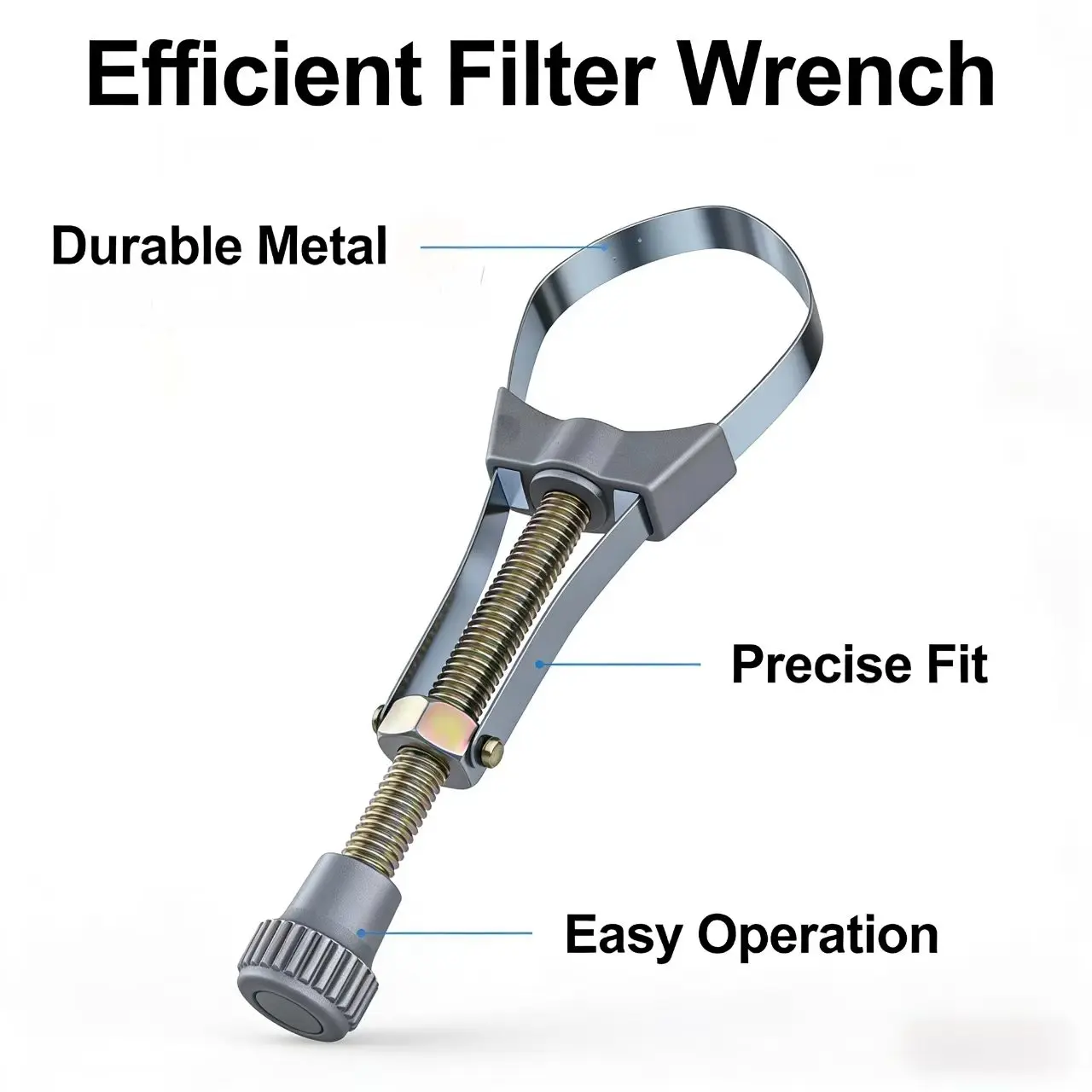 Adjustable Oil Filter Wrench - Durable Metal Manual Hand Tool for Cars, Trucks, Wrenches with 360° Anti-Slip Grip, Universal Fit, Heavy-Duty Construction, Fits Most Filter Sizes, Multi-Function Automotive Equipment for Oil Changes
