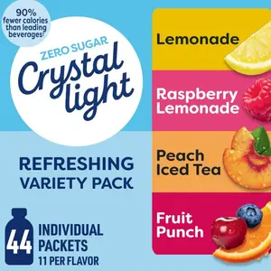 Refreshing Drink Mix Variety Pack, 44 Packets, for Convenient Hydration, Lemonade, Raspberry Lemonade, Peach Iced Tea, Fruit Punch, Natural and Artificial Flavor, Zero Sugar, 4.18 oz