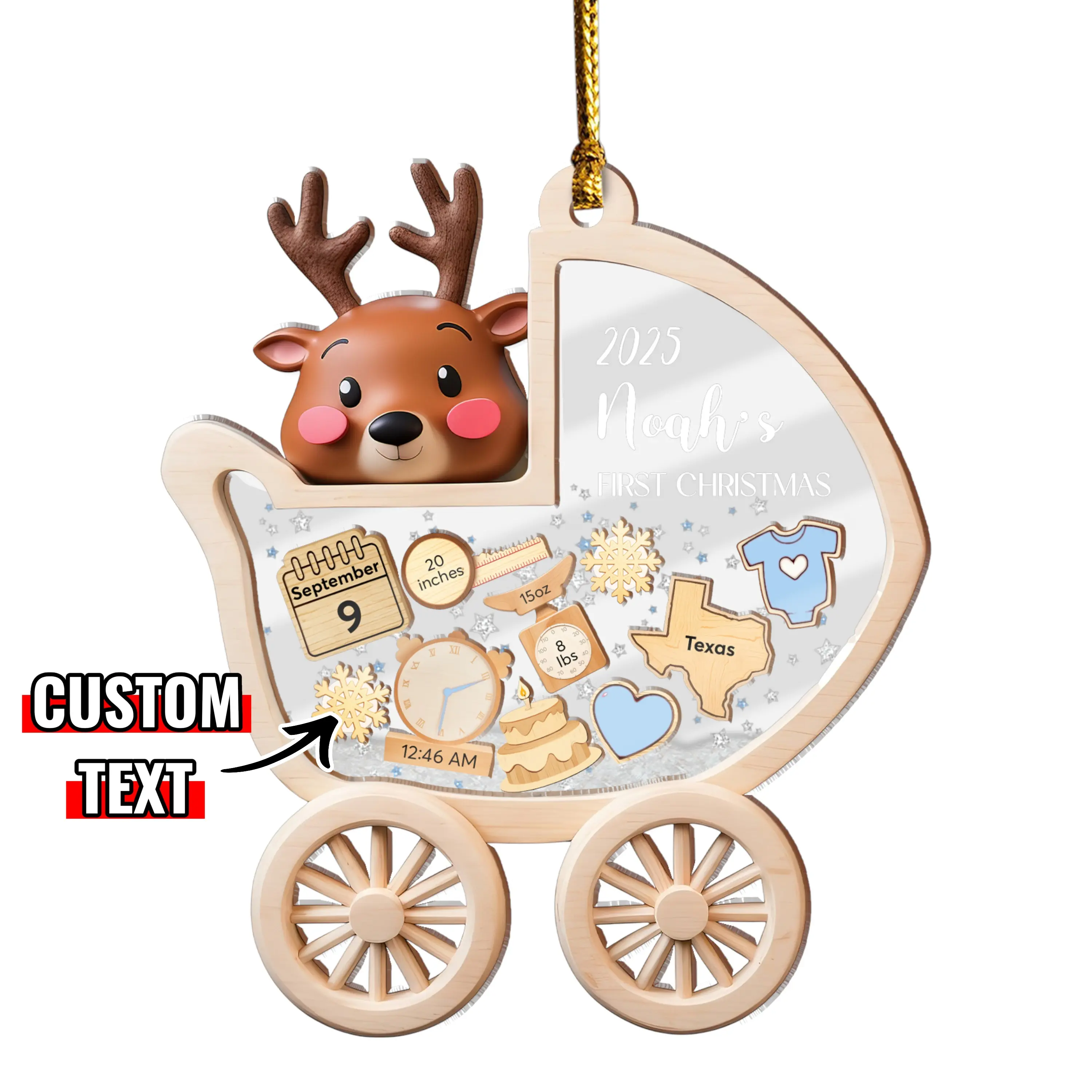 Personalized Baby's First Christmas Ornament 2025 Custom Baby Boy Girl First Christmas Bauble Newborn Gift 4D Shake Ornament for Babies with Custom Text and Teddy Bear Design