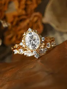 Luxury High-End Artificial Zircon Bridal Ring Set 2 Pieces, Vintage Palace Style, Perfect for Wedding, Anniversary, Birthday, Party Jewelry Gift