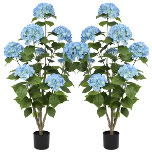 4ft Realistic Artificial Hydrangea Tree | 5 Vibrant Colors | 2 Pack | Realistic Film-Like Texture Fake Flower Plant for Home Decor