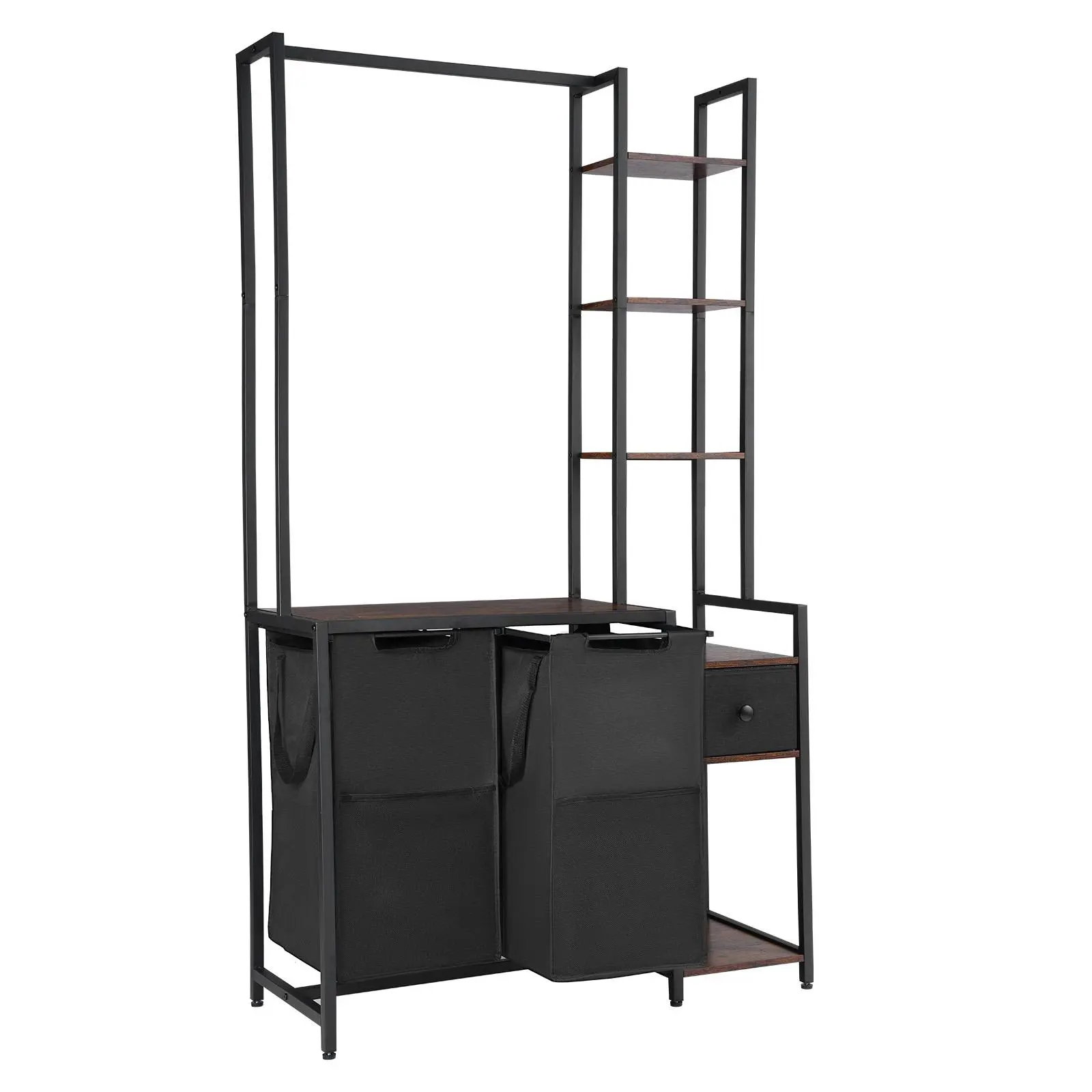 VEVOR 3-Tier Carbon Steel Laundry Basket Sorter, Freestanding Hanging Rack with 2-Section 600D Oxford Cloth Waterproof Hampers, Ladder Shelves & Drawers for Dirty Clothes (Father's Day Gift Option)