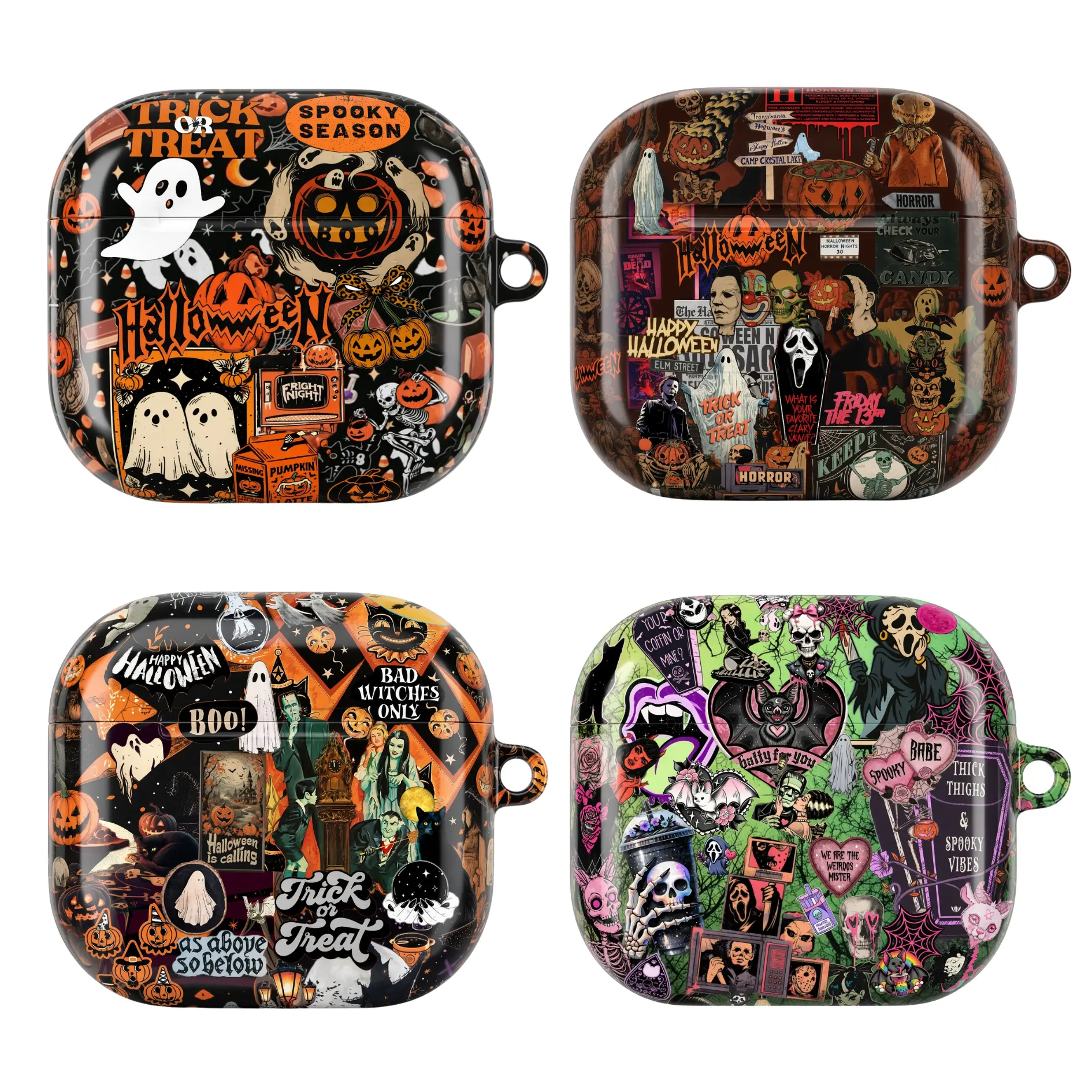 Halloween Horror Collage AirPods Case, Ghost Pumpkin Trick or Treat Spooky Movie Poster Glossy Protective Cover for AirPods Pro, Cute Scary October Earbud Case Gift for Her