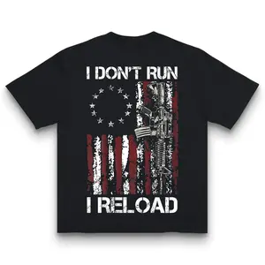 [100% Cotton] 100% Cotton American Flag Patriots T-Shirt - 'I Don'T Run I Reload Gun' Design, Short Sleeve, Round Neck, Machine Washable T-Shirt For Men And Women