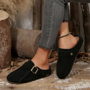 Women's Slippers Comfy Suede Buckle Clogs Versatile Slip - on Indoor Outdoor Lightweight Shoes