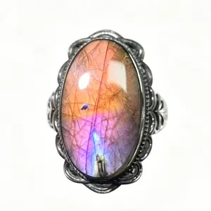 Adjustable 925 Sterling Silver Oval Labradorite Statement Ring (20.8×12.3mm)