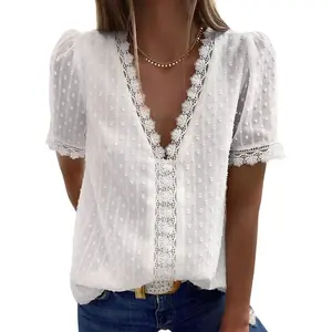 Women’s V-Neck Lace Crochet Tunics – Flowy, Casual Blouses & Shirts | GARMENTARY