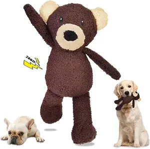 Squeaky Dog Toys, 3-Layered Durable Stuffed Dog Toys for Aggressive Chewers Small Medium Large Breed, Cute Plush Puppy Teething Chew Toys (Bear)