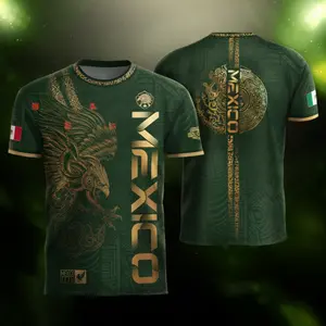 Mexico Green Gold Eagle Aztec Heritage Soccer Jersey, Mexico Soccer Shirt, Breathable Football Jersey, Casual Sports Apparel